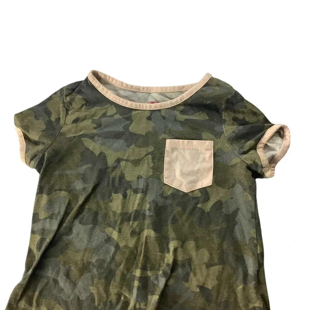 Epic Threads Girls Camo T-Shirt Tie Front‎ Pocket Tee Size 6 Green Crew Neck
